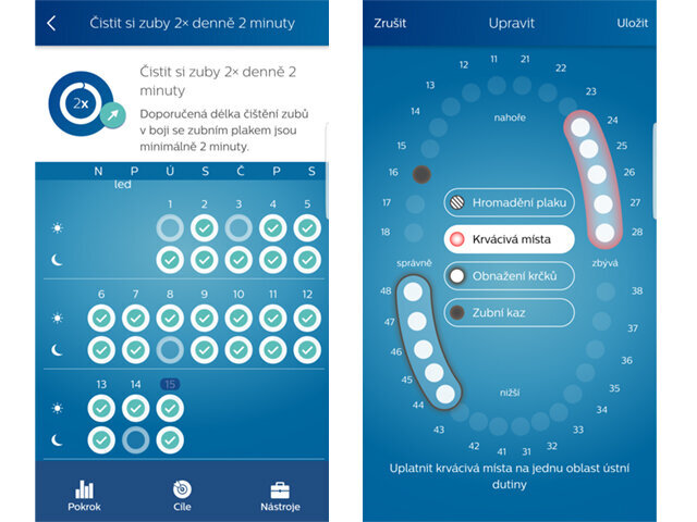 Obr. 1: Měsíční přehled pomáhá pacientům sledovat pokrok a zlepšení. Obr. 2: Osobní přehled lze používat jako vedení při zajišťování zvláštní péče o problematické oblasti.