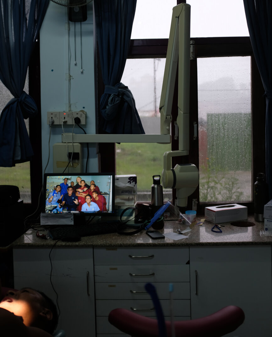The view from inside the clinic during the monsoon. (Image: Deborah Clement)