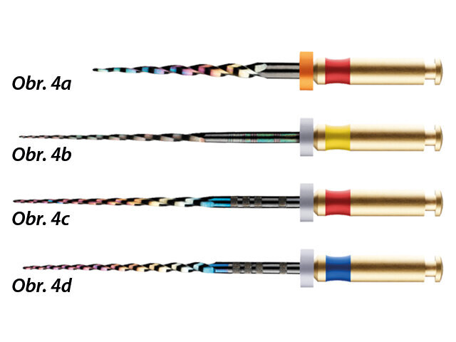 HyFlex CM 25/08 Orifice Opener. Obr. 4b–d: HyFlex CM sekvence: 20/04 (b); 25/04 (c); 30/04 (d).
