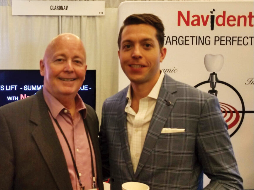 Dan Haggi, DDS, stops in to hear about the latest innovations with ClaroNav’s Darrell Cook.
