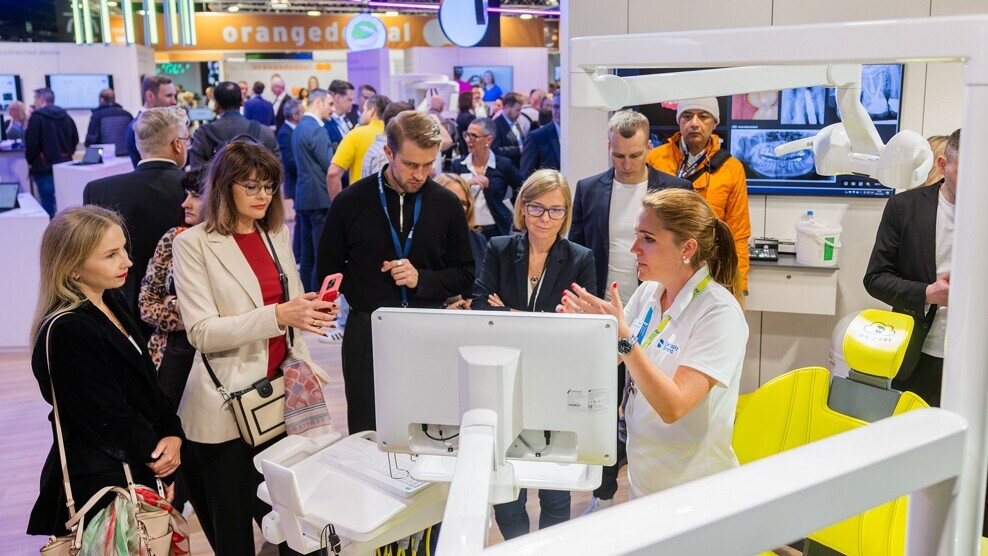 Dr Verena Freier (right) guided visitors through the integrated digital dentistry solutions at the Dentsply Sirona booth during IDS 2025, highlighting innovations that enhanced clinical precision and patient experience.