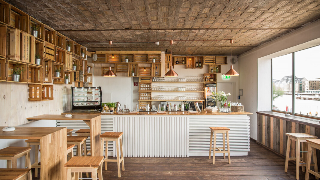 The Escobar is an extension of the Badeschiff that includes a covered bar area.