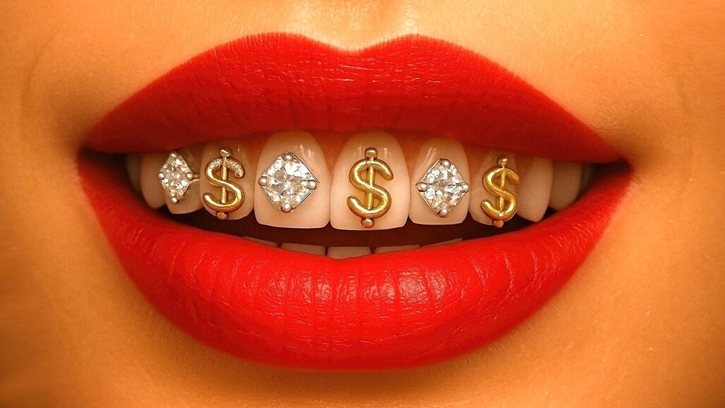 Lips with inlaid dollar signs