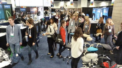Some of the 8,000 registered attendees at the 2019 Rocky Mountain Dental Convention fill the exhibit hall aisles on opening day to explore booths occupied by more than 290 companies and organizations. (Photo: Robert Selleck/Dental Tribune America)