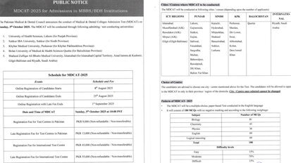 MDCAT 2025 registration opens for MBBS, BDS admissions across Pakistan