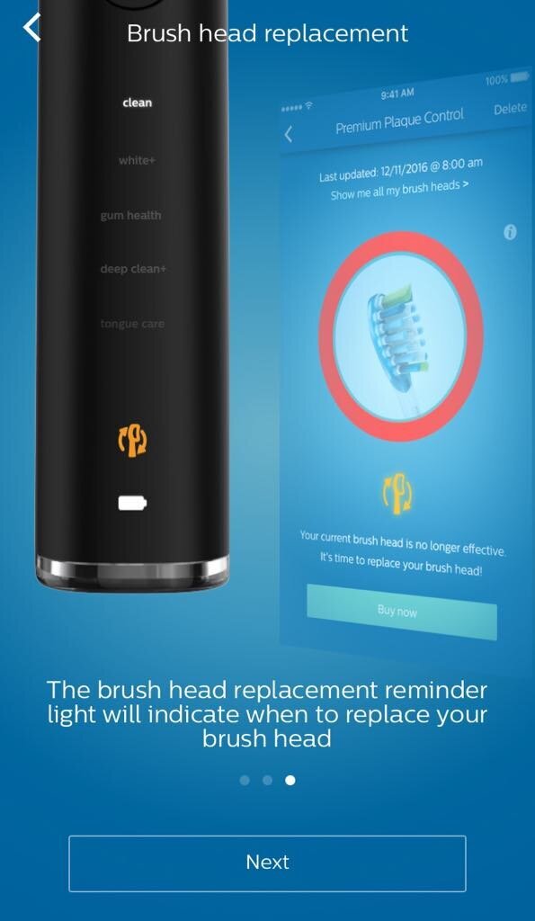 With the brush head replacement reminder, forgetting to exchange brush heads is a thing of a past.