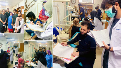 HUDH students examine patients under faculty supervision