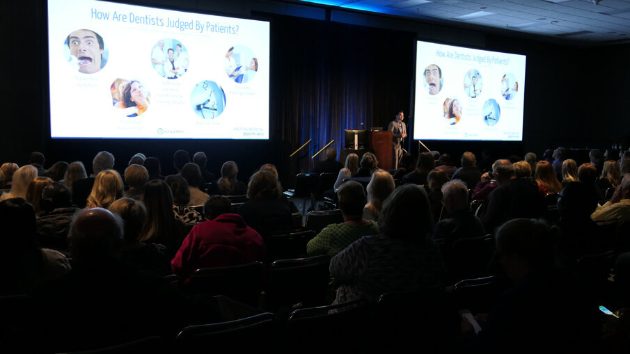 Ryan Vet, vice president of marketing for Anutra Medical, speaks in the New Product Showcase about the “science of buffering” and how that relates to local anesthetic delivery.