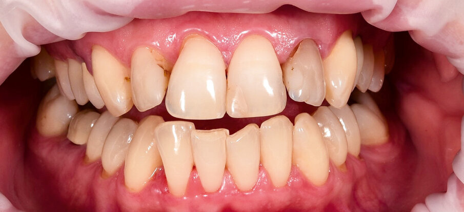 Fig. 2: Initial situation The patient wished to have the appearance of her upper teeth enhanced.