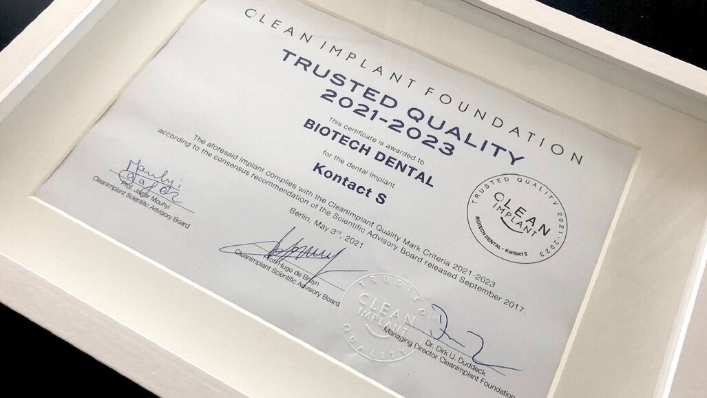 Biotech Dental receives Trusted Quality Mark for Kontact S implant system