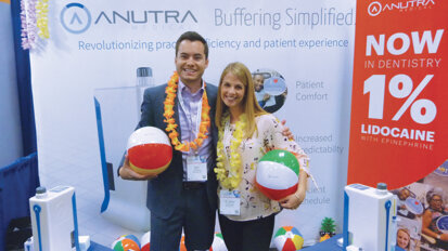 Ryan Vet and Dr. Jessica Vet, a GP, are at the Anutra booth.