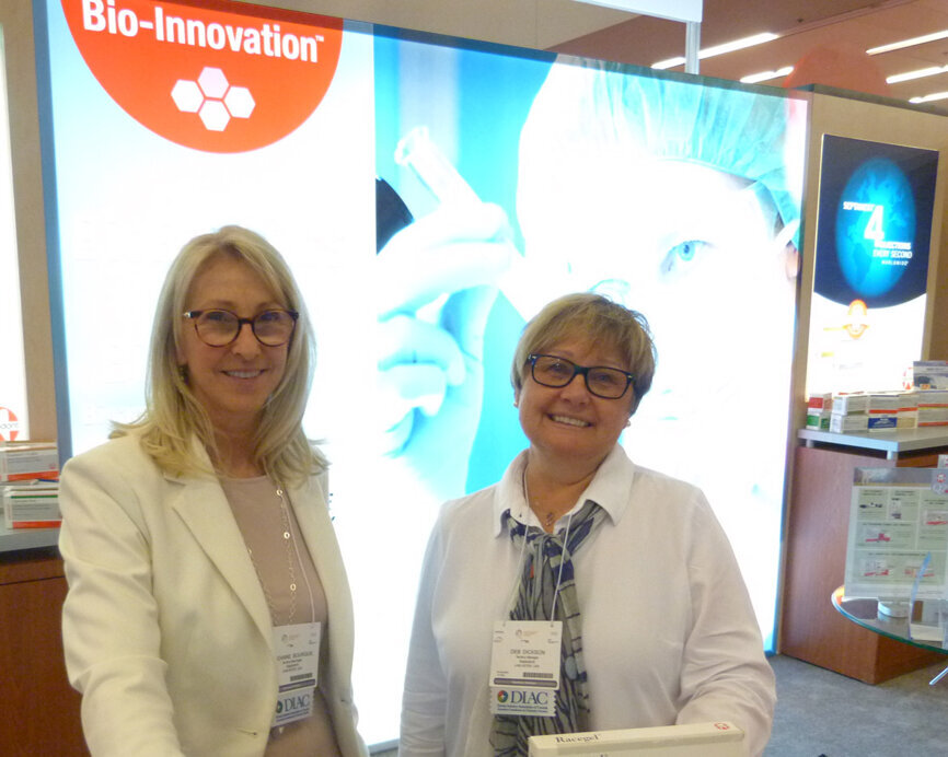 From left, Suzanne Bourque and Deb Dickson in the Septodont booth.