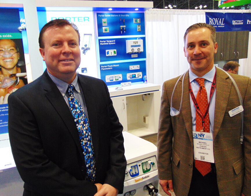 Ted Fravel, left, and Michael Civitello of Parker Porter/Porter Instrument. (Photo: Fred Michmershuizen/Dental Tribune America)