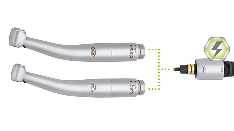 Un generador integrado en el acoplamiento Roto Quick permite ofrece luz LED en la manguera de la turbina sin conexión a la corriente. Foto: © W&H