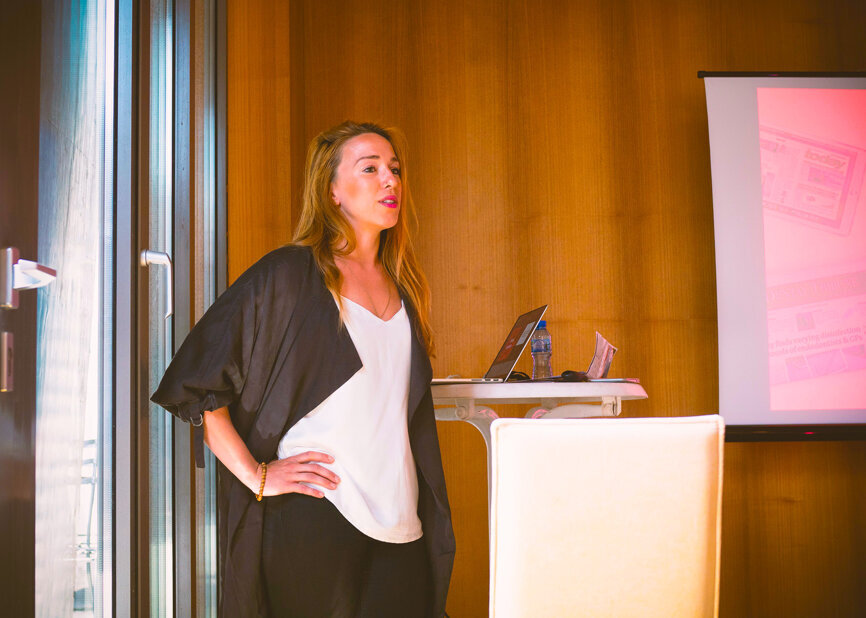Antje Kahnt, Account and Product Manager for Events at DTI, spoke about DTI’s event services and gave an outlook on the upcoming ROOTS SUMMIT. (Photograph: Tom Carvalho, DTI)
