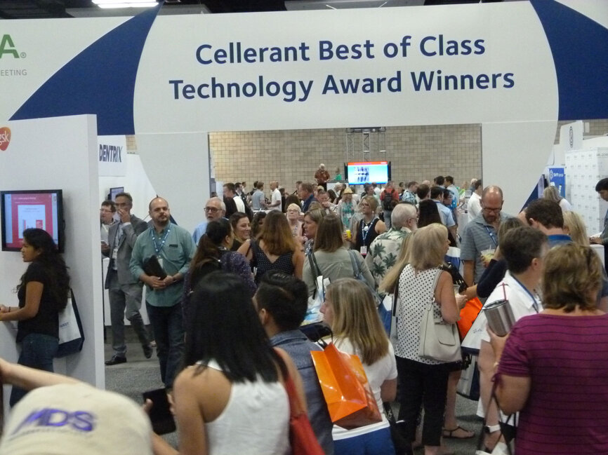 Attendees head in to the Cellerant Best of Class Technology Award Winners section of the exhibit hall. (Photo: Robert Selleck/DTA)