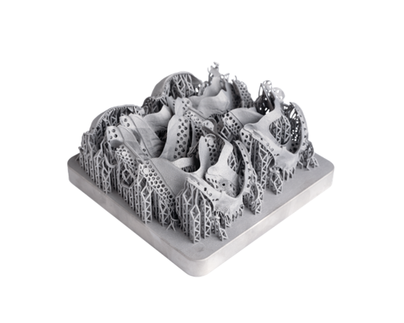 3D-printed metal frameworks just after printing.