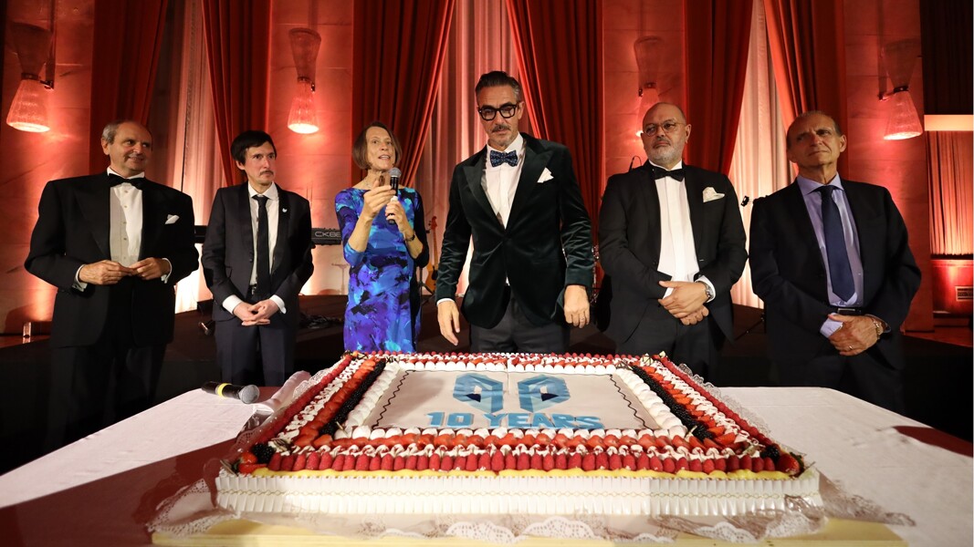 Celebrating ten years. From left: Dr Giuseppe Luongo, a co-founder and past president of the Digital Dentistry Society; Dr Francesco Mangano, president of the Digital Dentistry Society; Prof. Reinhilde Jacobs, secretary-general of the International Association of DentoMaxilloFacial Radiology; Dr Miguel Stanley, vice-president of the Digital Dentistry Society; Prof. Jaafar Mouhyi, a past president of the Digital Dentistry Society; and Dr Carlo Mangano, a co-founder and past president of the Digital Dentistry Society.