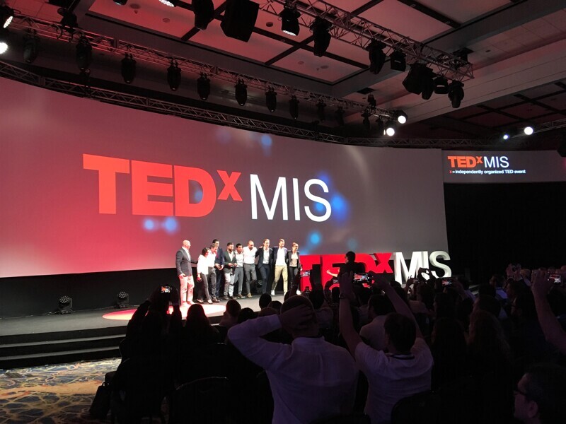TEDxMIS speakers gather for a final photograph to close the session.