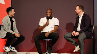 From left: Amir Mansouri, CEO SprintRay, brand ambassador Usain Bolt and Holger Emmet, head of marketing Europe at the SprintRay press conference. (Image: OEMUS MEDIA)