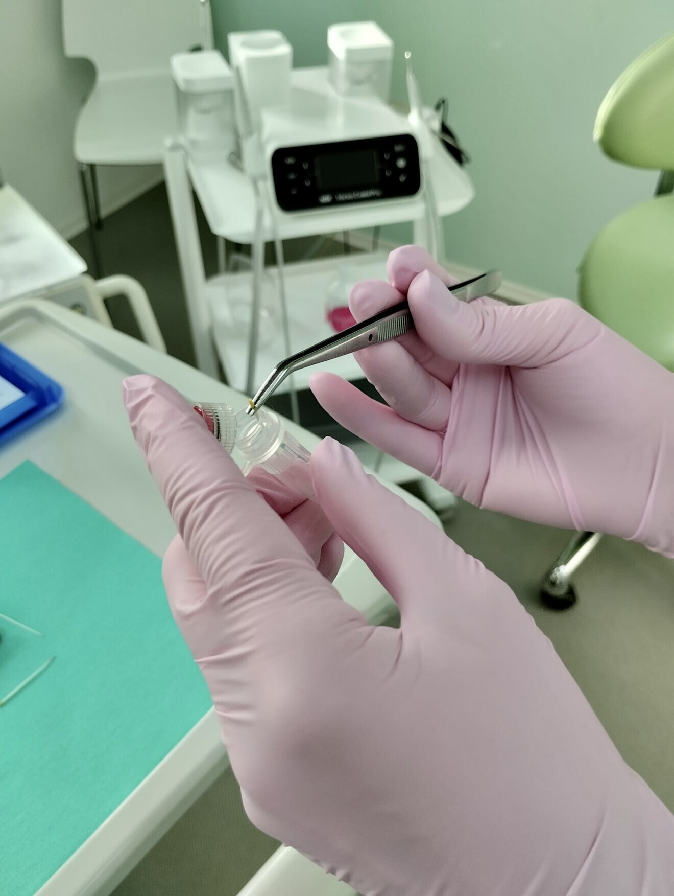 Figs. 3a–c: Performing a bacteria test. 