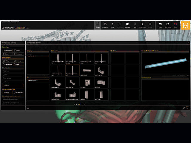 Po sloučení základní konstrukce se skenem se z knihovny vybere správný kanál pro šroubek.