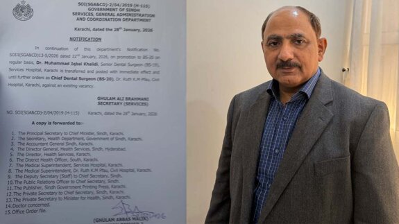 Sindh government names Dr. Muhammad Iqbal Khalidi to lead dental services at Civil Hospital Karachi