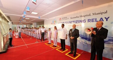 Hand sanitizing relay at Kasturba Hospital, Manipal- A guinness world record attempt