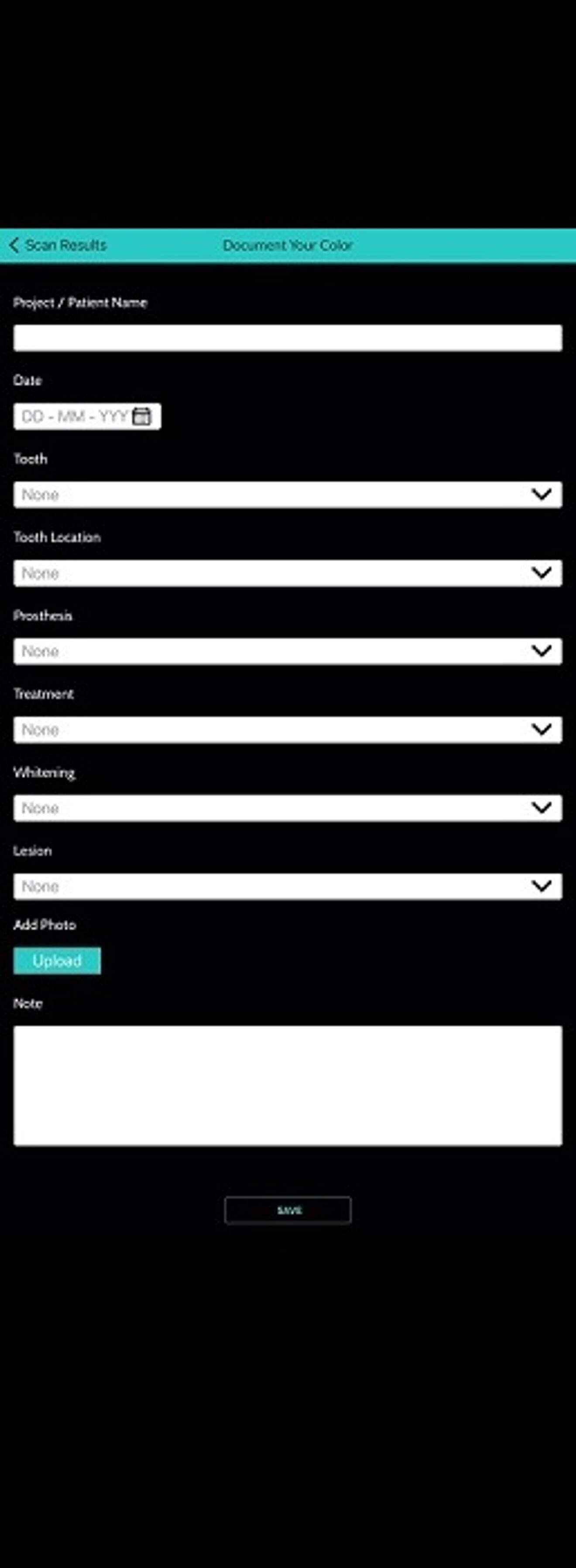 Fig. 19: Dental colour identification and identification software data input options.