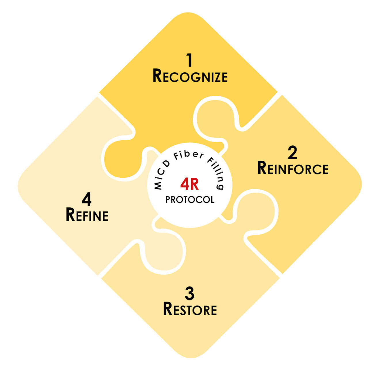 Fig. 1: MiCD Fiber Filling 4R protocol: recognise, reinforce, restore and refine.