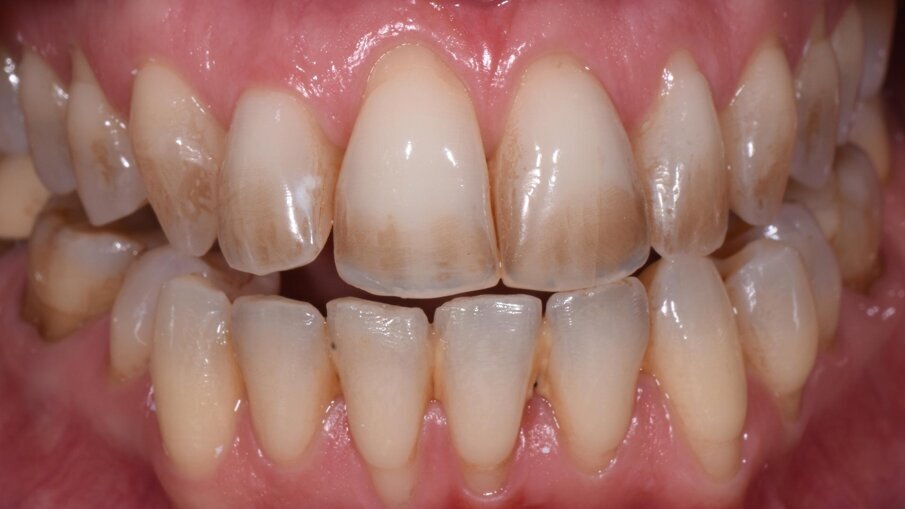 Fig. 11 - Forti pigmenti prima del trattamento d’urto con dentifricio e siero Regenerate.