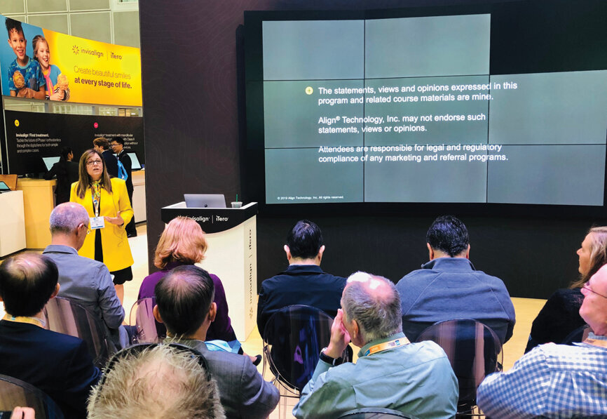 Dr. Regina Blevins speaks on ‘Invisalign First Clear Aligners: Designed With Little Smiles in Mind’ at the Align booth.