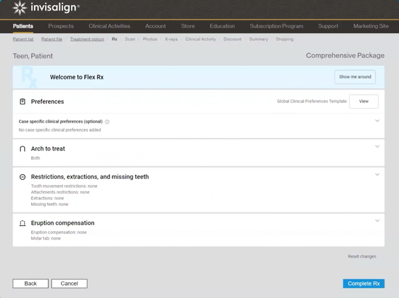 The Flex Rx prescription form streamlines case submission and simplifies communication between clinicians and digital treatment planners.