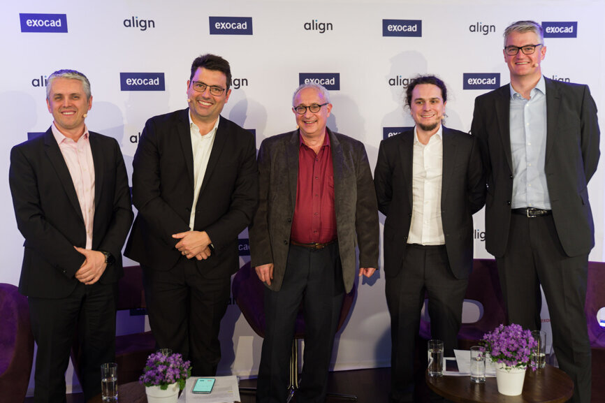 Align Technology has been one of the partner companies of exocad since 2017. On 4 March 2020 the company announced the acquisition of exocad. On 12 March 2020 representatives of both companies shared some insights at a press conference: Novica Savic, exocad CCO; Christophe Dorian, Director GPM Restoratives Align Technology; Larry Bodony, President exocad America, Tillmann Steinbrecher; CEO and co-founder of exocad and Vianne Battle, Senior Director EMEA, Align Technology (from left). (Image: exocad)