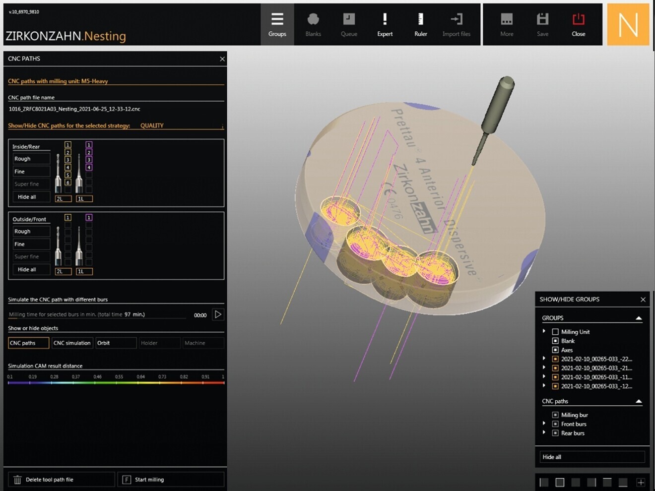 Fig. 5 : Trajet d’usinage dans le disque de zircone. 