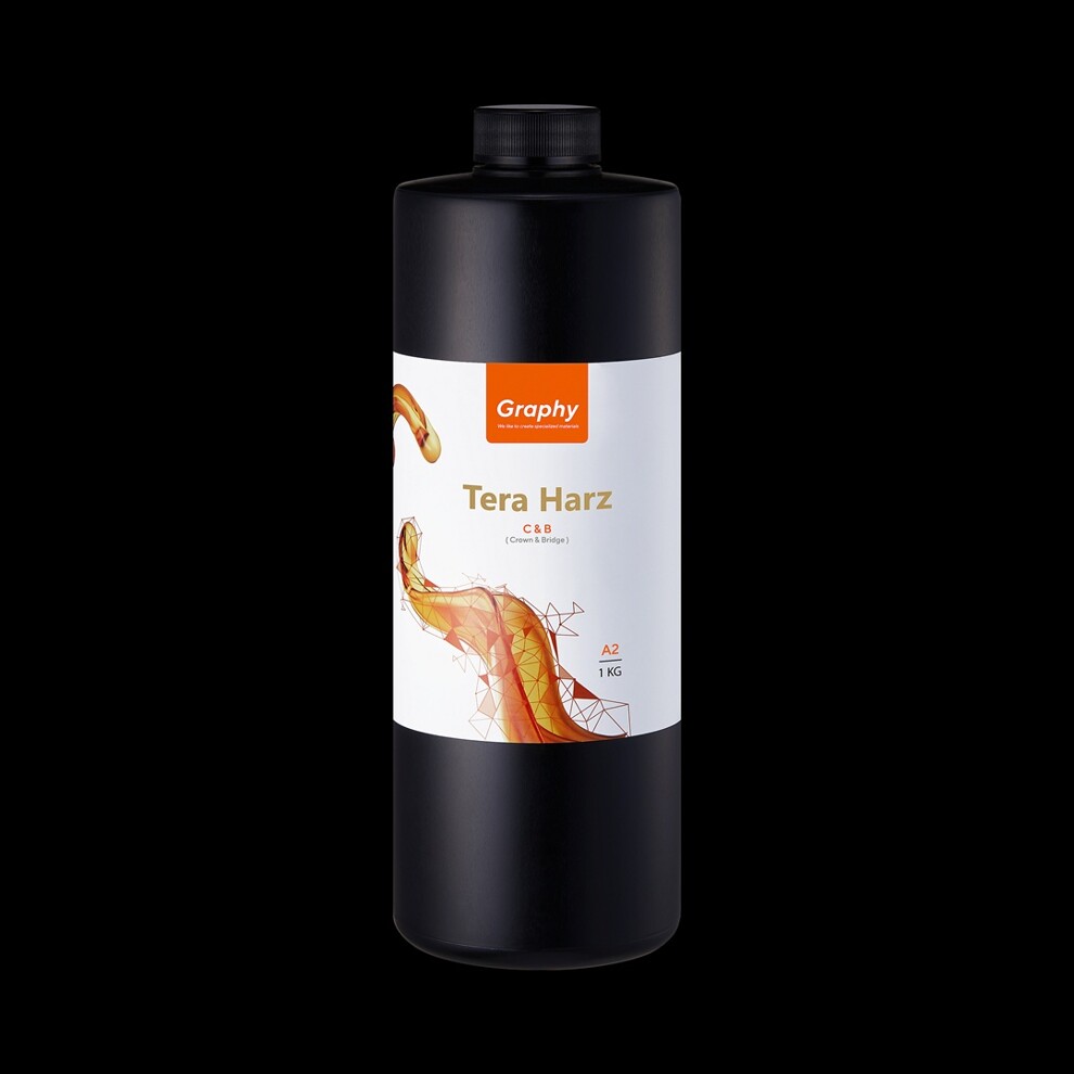 Tera Harz C & B resin is used for 3D printing of single-tooth to full-arch restorations within Graphy’s digital workflow.