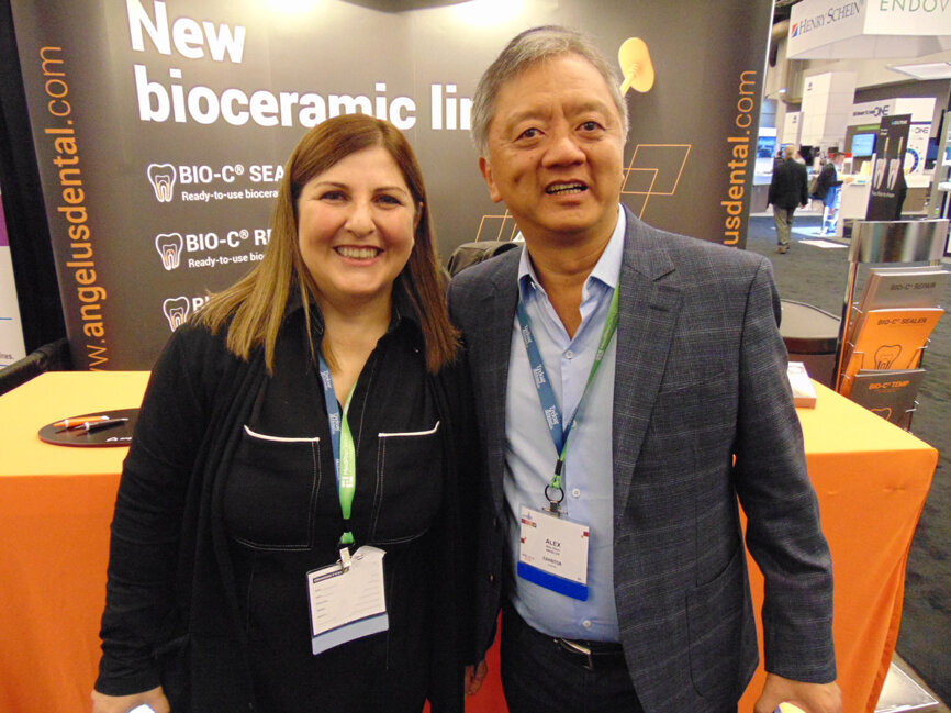 Lygia Madi, left, and Alex Otani of Angelus. (Photo: Fred Michmershuizen/Dental Tribune America)