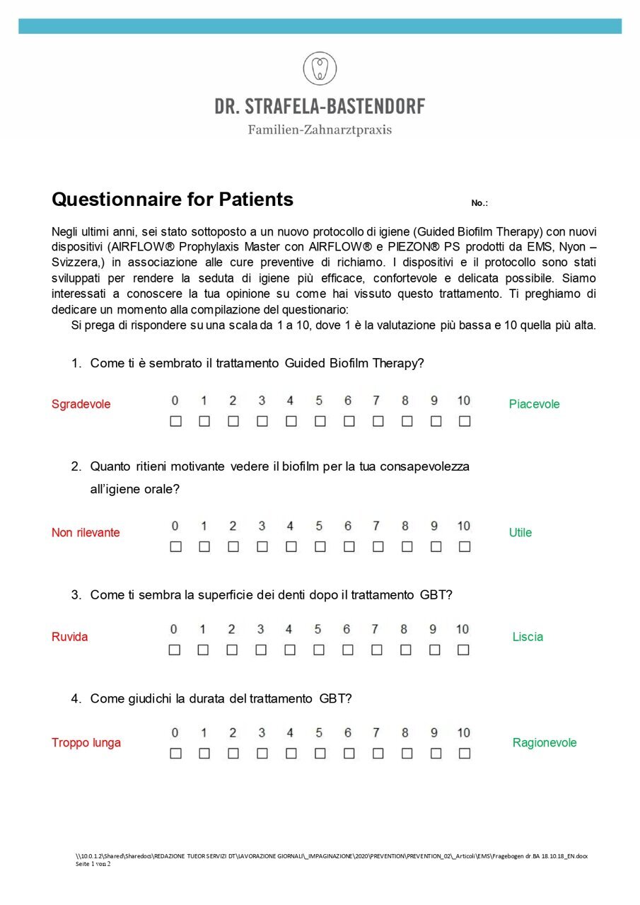 Fig. 3 - Otto domande sono state sottoposte a 50 pazienti.