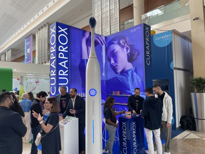  Curaden’s latest innovation, the Curaprox Aligner Foam, was on display at Booth CC21 at AEEDC Dubai 2024. (Image: Dental Tribune International)