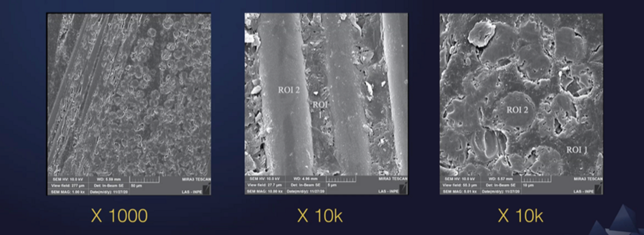 Fig. 3 : Le grossissement x 10 000 permet de visualiser le motif du réseau de fibres. Il est destiné à être utilisé par les prothésistes dentaires et les dentistes dans la fabrication de sous-structures et d’armatures.