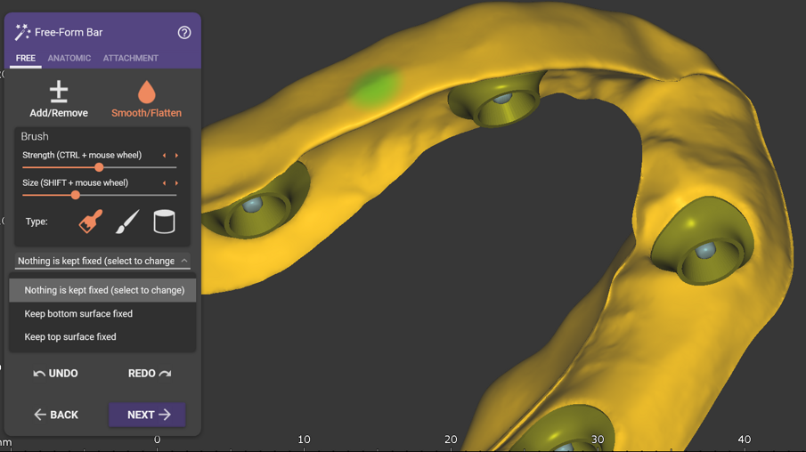 Fig. 7: Free-forming the bar makes it possible to keep selected surfaces fixed.