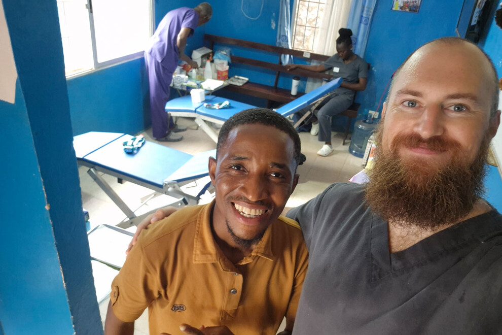 Dr James Hunter (right) has worked with Trinity Dental Clinic since relocating to Liberia in 2025. The clinic provides dental care for patients with significant treatment needs.