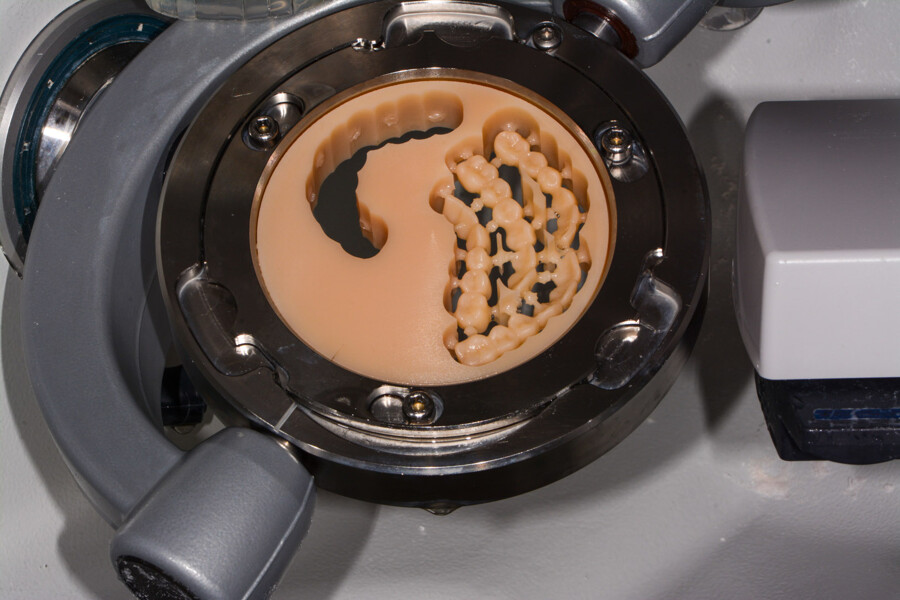 Fig. 19: Tooth segments in the blank secured in the workpiece holder after milling.