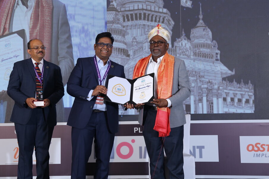 Fig 36a: Presidential Honor presented to Dr. Gunasheelan Rajan by Dr. Ramesh Chowdhary and Dr. Anjan Shah