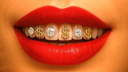 Lips with inlaid dollar signs
