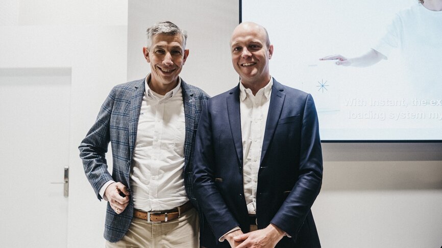 Co-CEOs Jeroen van Asten (left) and Nicolas Bonnard from Corus Dental, a European group of dental design laboratories (Image: Robert Strehler)