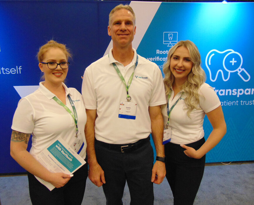 From left: Alyssa Beall, Daniel Door and Inessa Maslova of VeriTooth. (Photo: Fred Michmershuizen/Dental Tribune America)