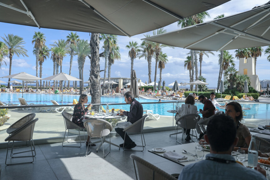 Lunch by the Hilton Malta hotel pool.