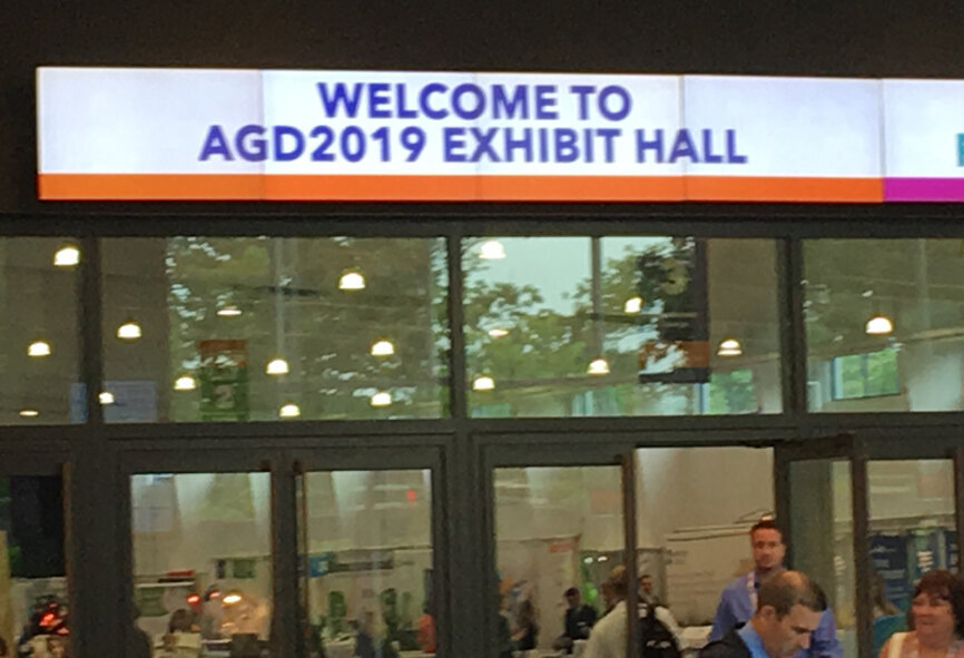A welcome sign greets visitors on the first day of the AGD2019 annual scientific session, held at the Mohegan Sun in Uncasville, Conn.