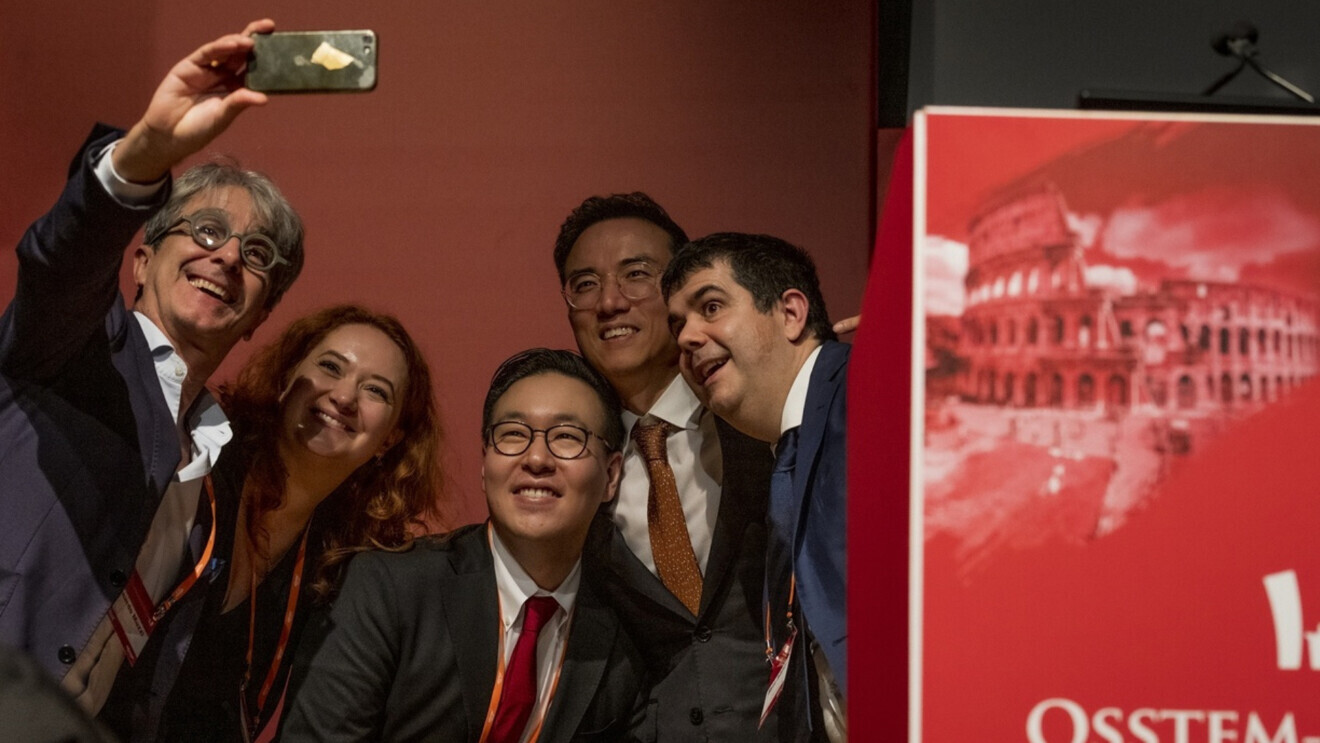 From left: Dr Leonardo Muzzi, Dr Ieva Gendvilienė, Dr Hyunjun Jung, Dr David Chong and Dr Marco Tallarico at the 2022 Osstem-Hiossen Meeting in Europe in Rome in Italy. (Image: Osstem Implant)